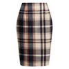 High-Waisted Women's Plaid Pencil Skirt - Knee-Length Wool Skirt for Autumn and Winter