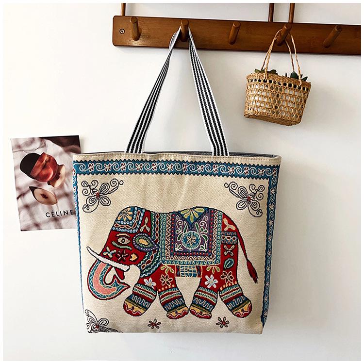 Этническая холщовая сумка через плечо с павлином - Женская модная сумка-тоут большой вместимости