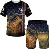 Summer Carp Fishing Pattern Men's T Shirt+Shorts 2PCS Outfits Casual Shorts Sets 3D Print Oversized Man Clothes O-Neck Tracksuit