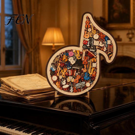 Instrument Note Jigsaw Puzzle Musical Wooden Decoration, Puzzle, Music Themed Family Night Challenge Game, Gift for Kids Adults Wood