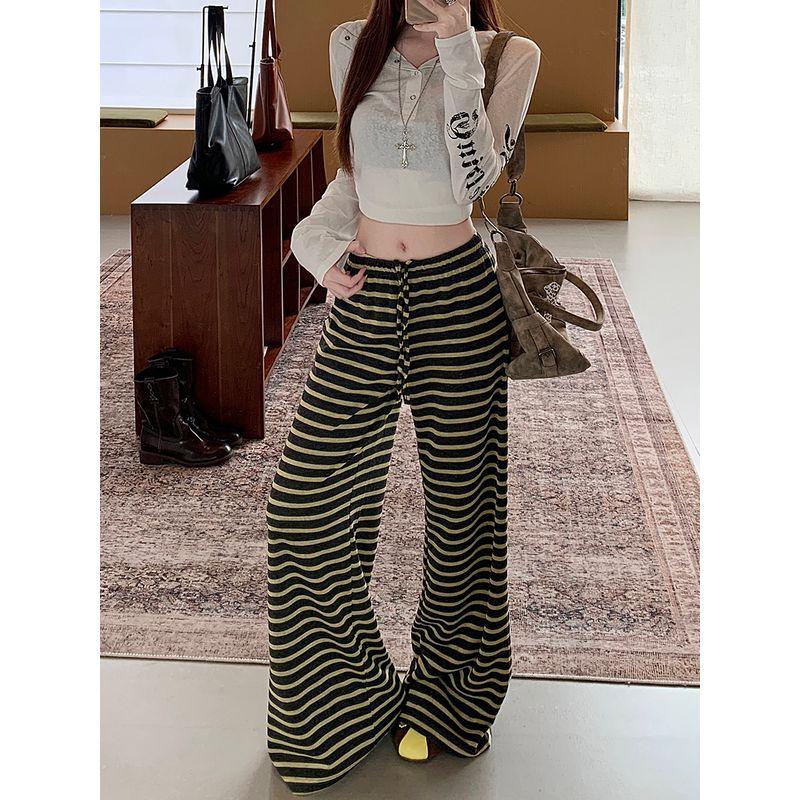 Kumikumi Idle Style Vintage Stripe Draped Casual Pants Female Autumn Loose Slimming and All-Matching Loose Pants Pants