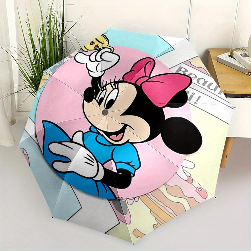 Minnie Mouse,Disney Automatic Folding Umbrella - Simple 8-Rib Design, Bright Cartoon Pattern, Durable Iron Frame, Suitable For Travel, Outdo