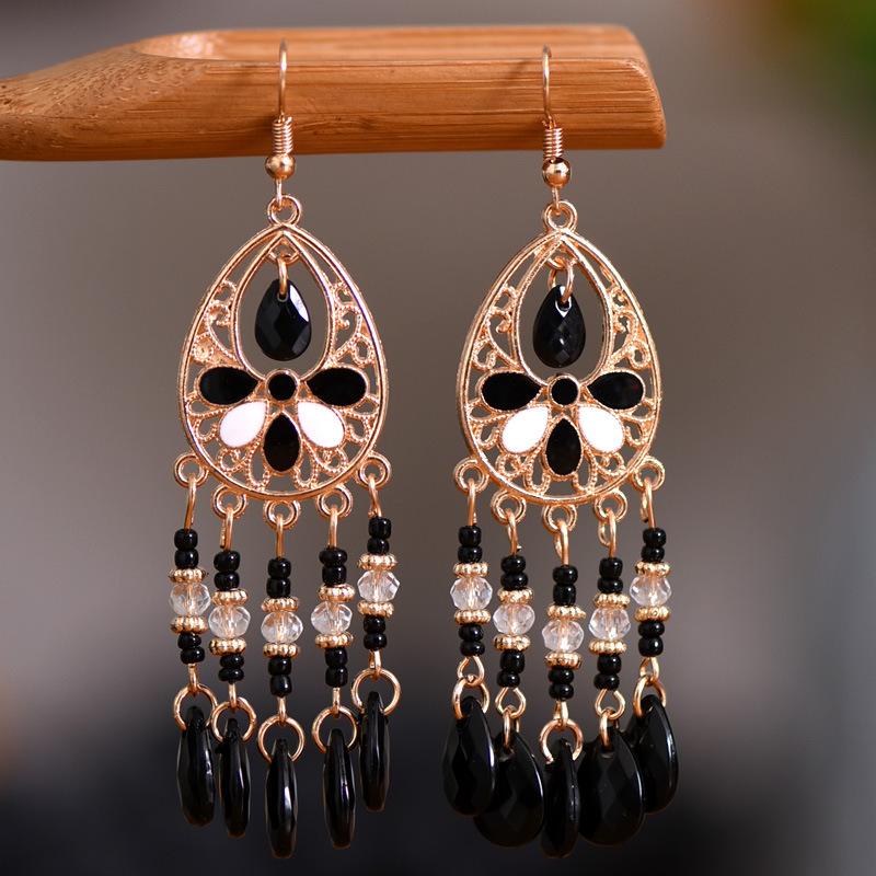 Accessories Bohemian Water Drop Rice Bead Earrings Personalized Long Earrings
