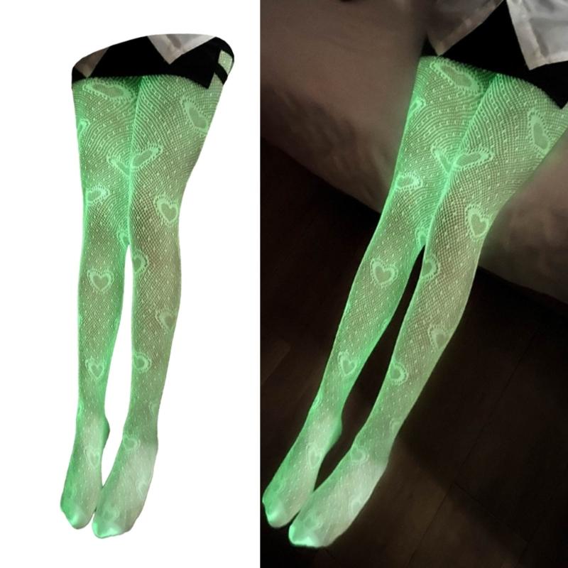 Luminous Glowing Jumpsuit Socks Stockings Fishnet Tights High Waist Fishnet Leggings Thigh Highs Stocking for Women Girl