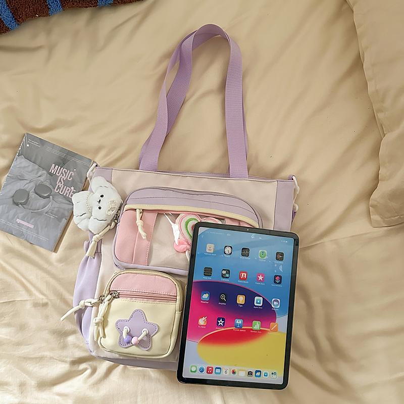 Contrast Color Student Shoulder Bag Girl's Large Capacity Crossbody Tote Bag