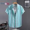 Мужская рубашка с коротким рукавом и принтом в небесно-голубую полоску, летняя повседневная рубашка для мужчин