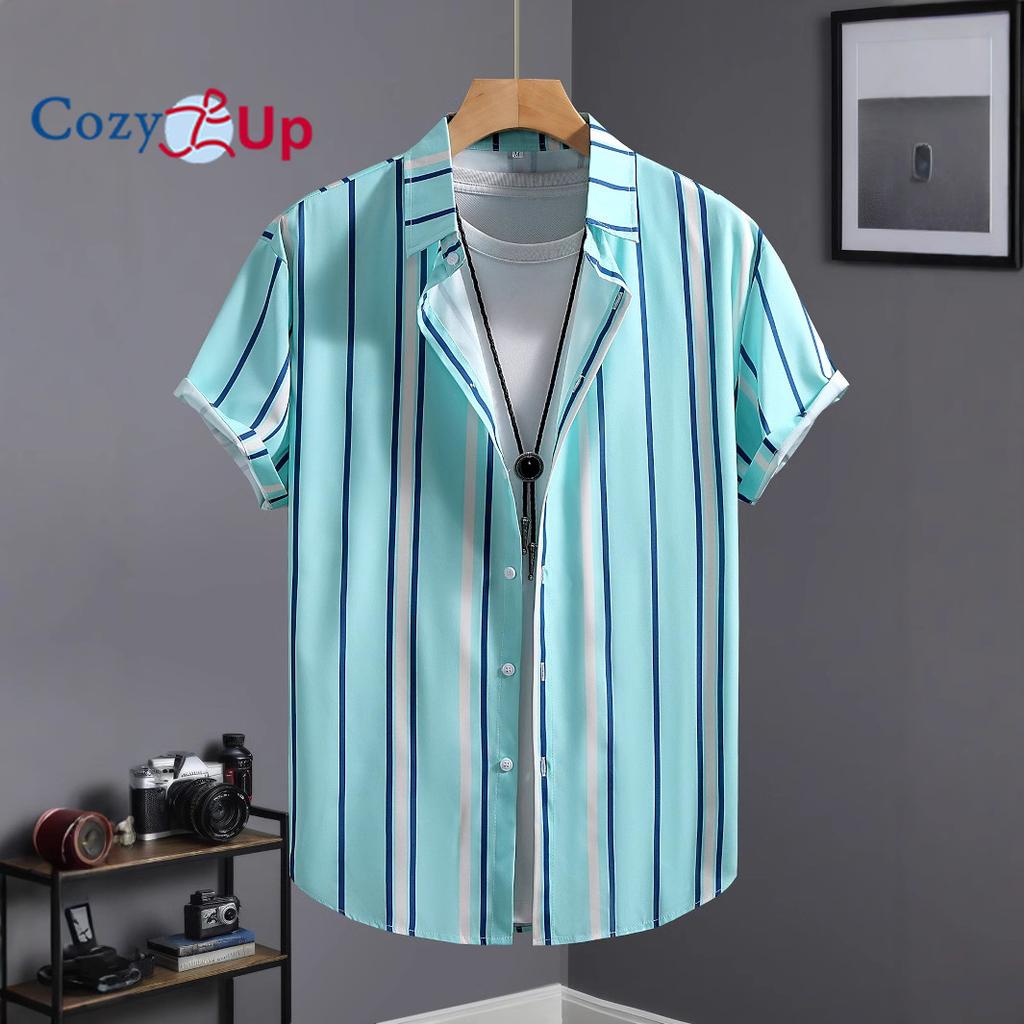 Мужская рубашка с коротким рукавом и принтом в небесно-голубую полоску, летняя повседневная рубашка для мужчин