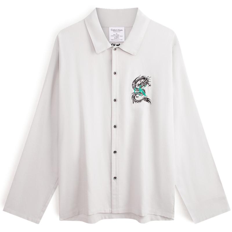 Calvin Klein Year Of The Dragon Limited Edition Pure Cotton Flannel Dragon Pattern Embroidered Button-Down Soft Pajama Top Men Tops NM2576