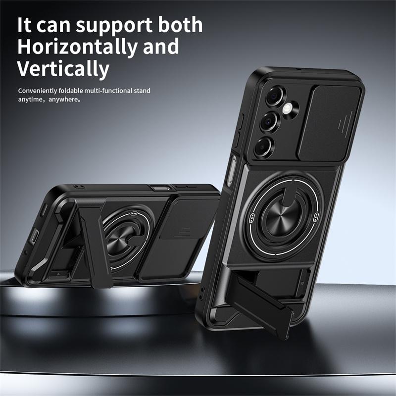 Бронированный чехол для Samsung Galaxy A37 A56 A36 A16 A26 A06 A17 A07 A55 A35 A25 A15 5G с магнитной подставкой-держателем, кольцом, защитой объектива