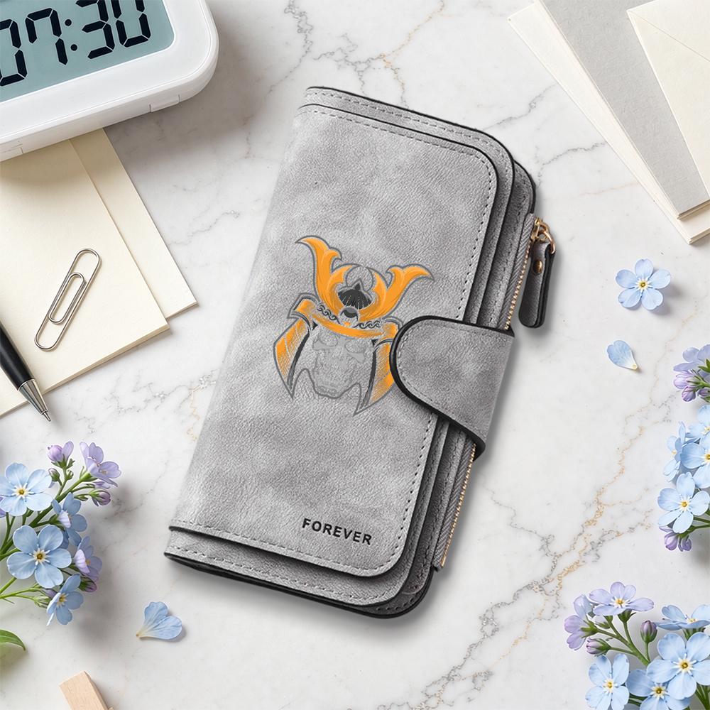 Stylish Skull Samurai Pattern Long Wallet Large Capacity Card Holder Casual Portable Purse for Daily Use