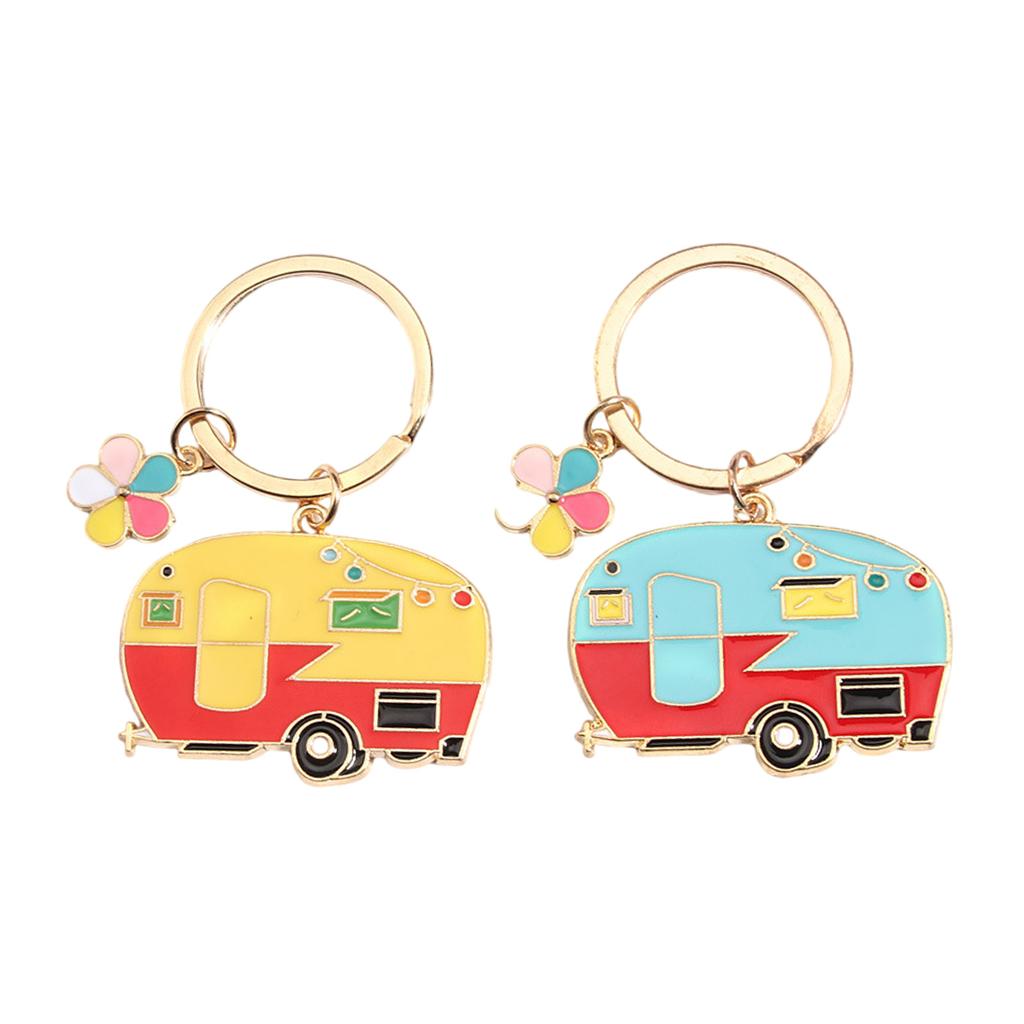 2Pcs Camping Keychain Set Colorful Motorhome Keyrings Stylish Bag Pendant Key Pendant Suitable for Travel Enthusiasts
