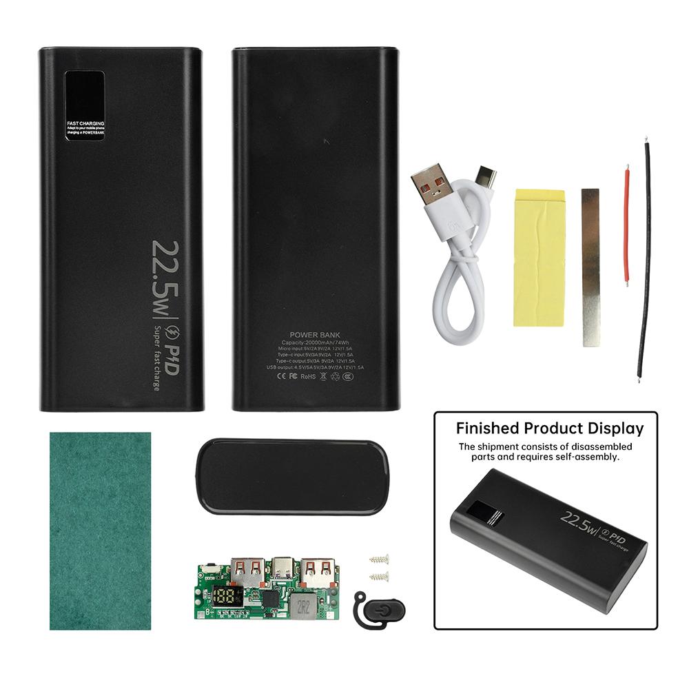 22,5 В 1260110 Чехол-аккумулятор Быстрая зарядка Светодиодный Цифровой Power Bank Набор для самостоятельной сборки 20000 мАч Держатель аккумулятора USB Type C