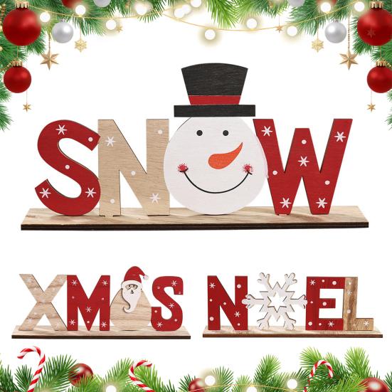 Рождественские Настольные Украшения Деревянный Знак, XMAS SNOW NOEL Настольный Знак с Основой NOEL, Полый Буквенный Центр для Украшения Рождественской Вечеринки, Праздничный