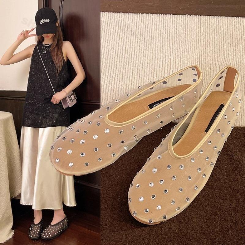 Модные летние женские балетки со стразами 2025, сетчатые туфли Мэри Джейн, женская мягкая дышащая повседневная обувь, Zapatillas De Mujer