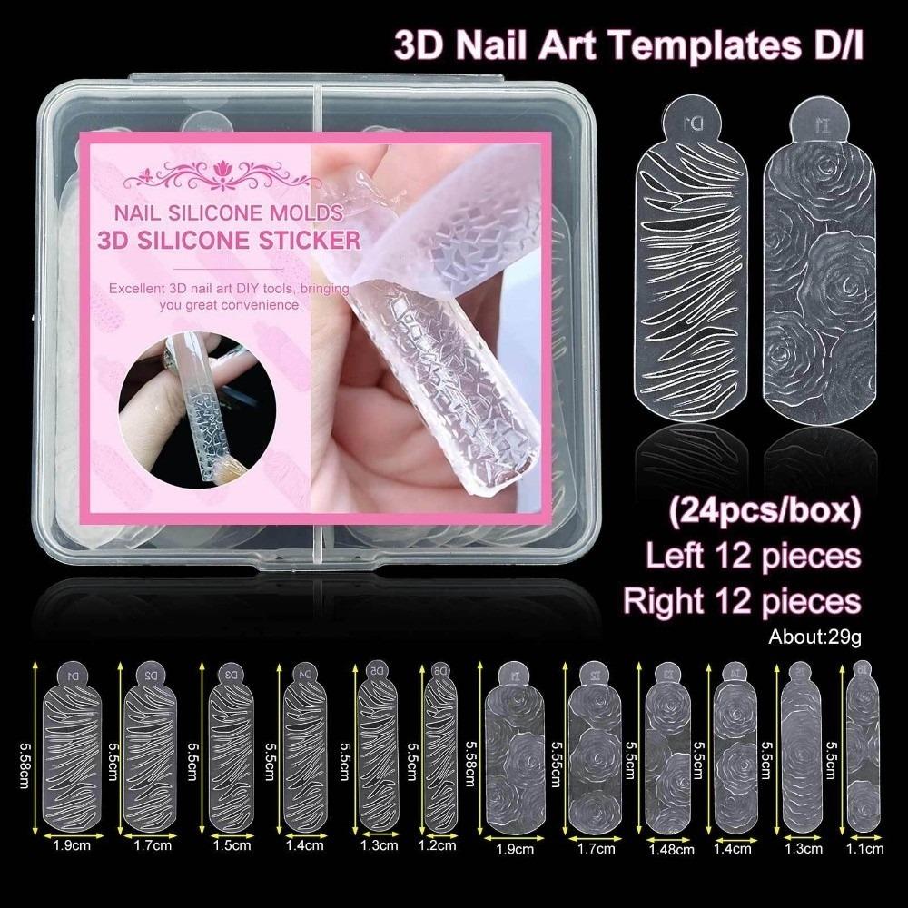24PCS Snowflake Silicone Nail Sticker Quick Carving Leopard 3D French Nail Stamping Tool Universal Size Nail Crystals Molds