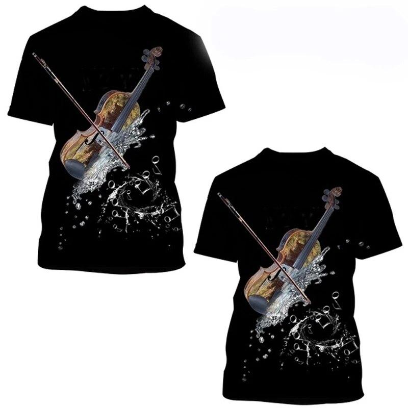 Fashion Fun Guitar Graphic T Shirts For Men New Casual Trend Personality Harajuku Printed Round Neck Short Sleeve Tops
