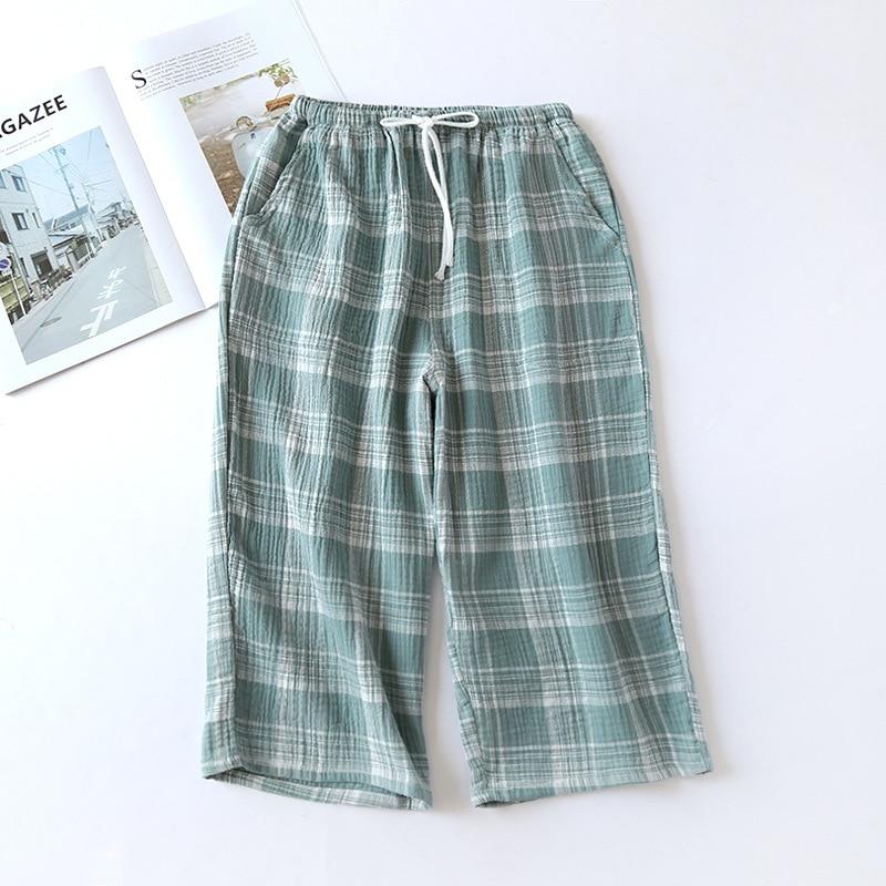 2025 Summer Couple 100% Cotton Crepe Cloth Shorts Multicolor Large Size Loose Plaid Home Pants Cropped Pants Ladies Bottoms