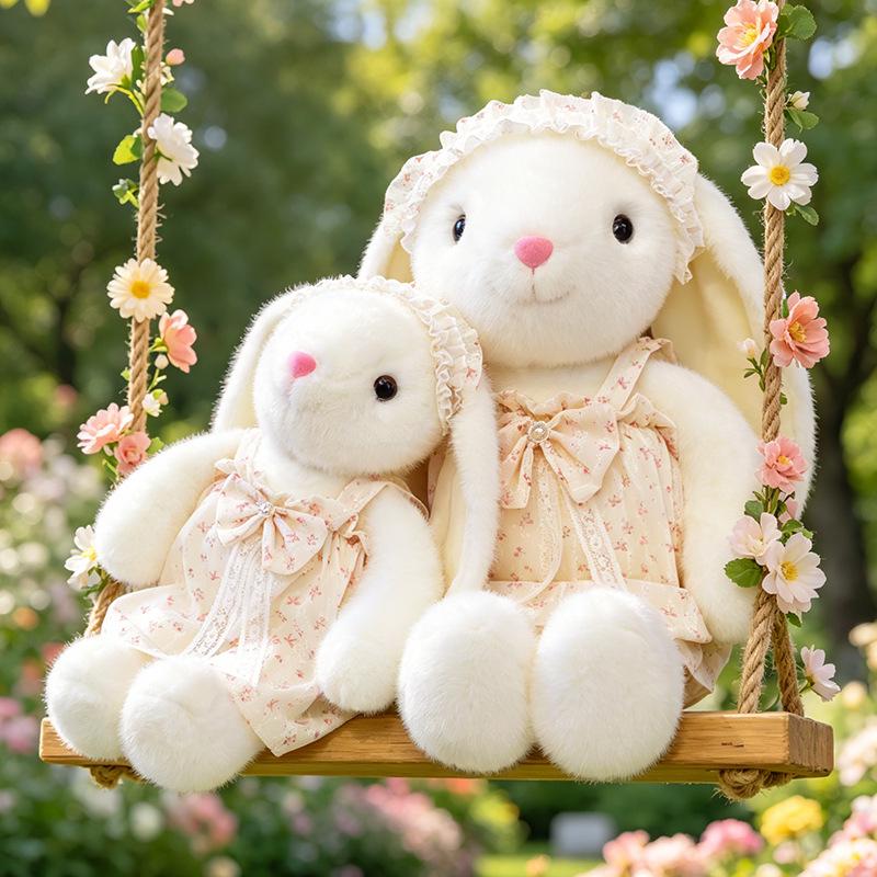 Floral Skirt Rabbit Plush Toy Doll - Cute Drooping Ears Pillow for Children, Birthday Comfort Gift