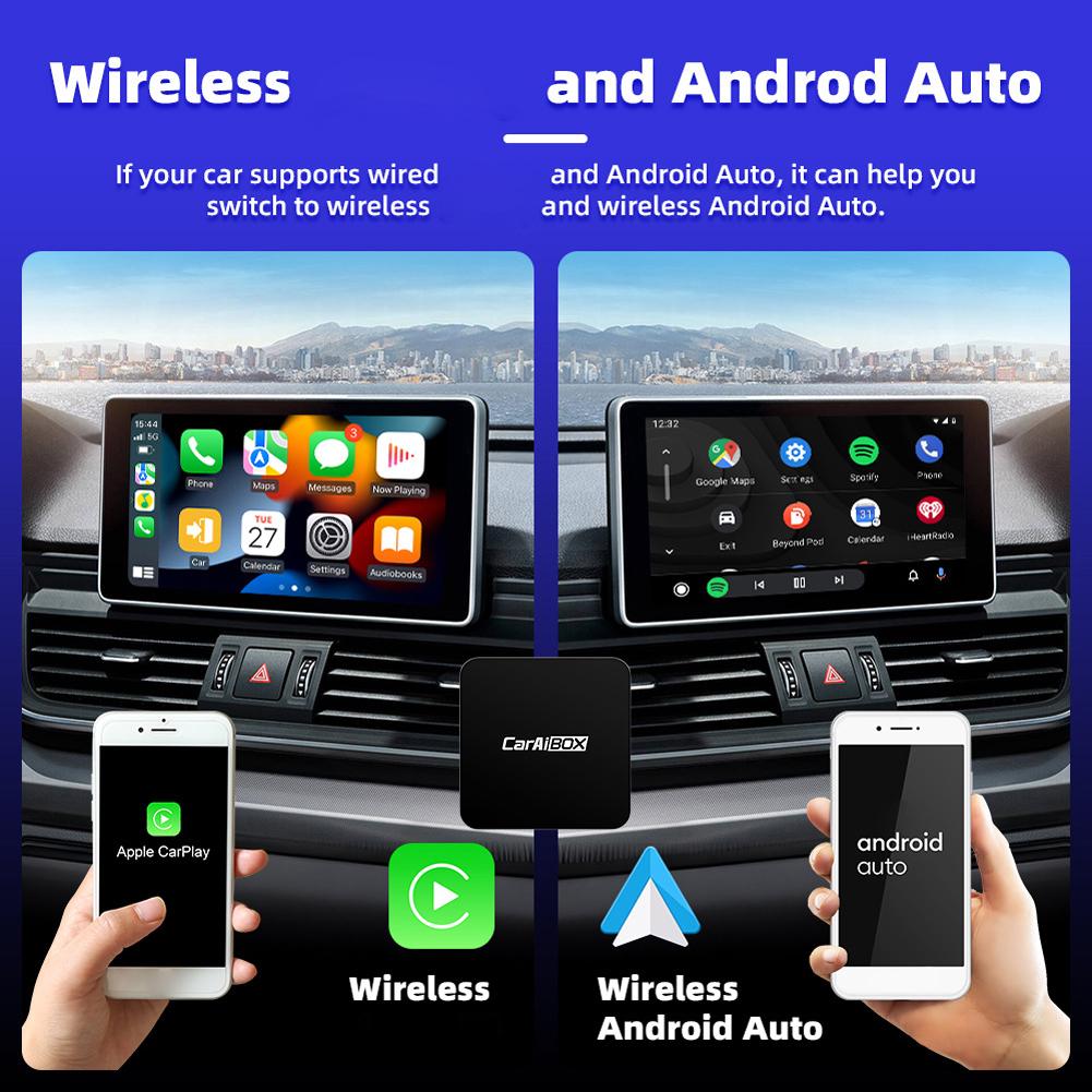 Беспроводной адаптер CarPlay Android Auto Wireless, проводной и беспроводной, коробка 2 в 1, совместимый с Bluetooth, WiFi, 4-ядерный процессор, автоматическое подключение
