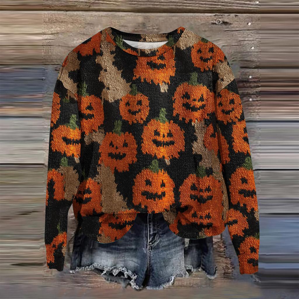 Women's Fashion Printed Long Sleeve Loose Round Neck Sweatshirt Top Fall