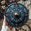 Металлическое настенное искусство 'Щит викинга', 8x8 дюймов, скандинавский декор, сине-черное железо, искусство викингов, 2D плоский дизайн, сложные символы