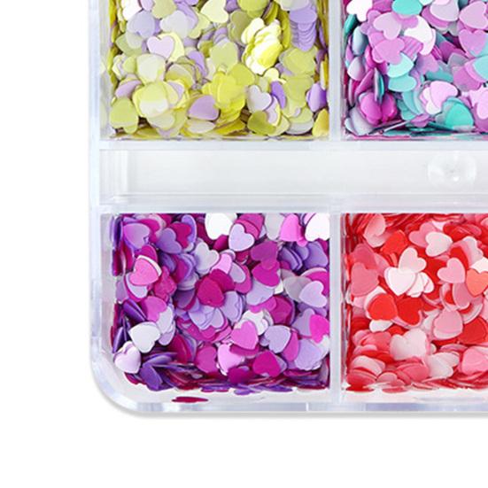 Yousheng 1 коробка хлопьев для ногтей 6 сеток не выцветают съемные легко наклеиваются не падают романтические блестки в форме сердца аксессуары для дизайна ногтей