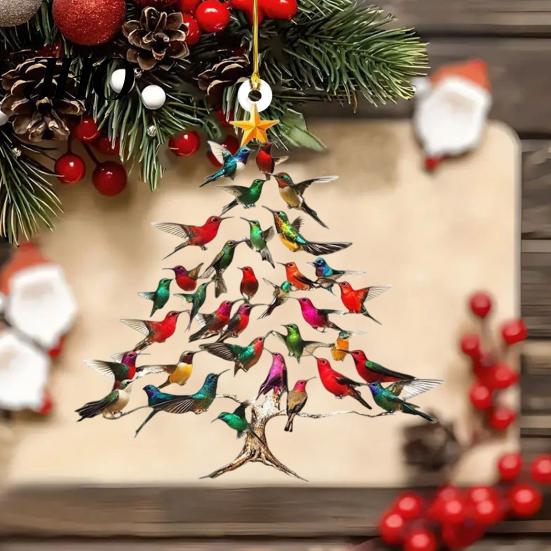 Acrylic Hummingbird Decoration Sparkling Christmas Ornament Double-Sided Colorful Design Special Tree Stack Winter Bird Xmas Decor Holiday Accessory