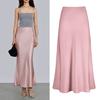 Spring Summer Maxi Skirt Women High Waist Silky Texture Long Skirt Solid Color Smooth