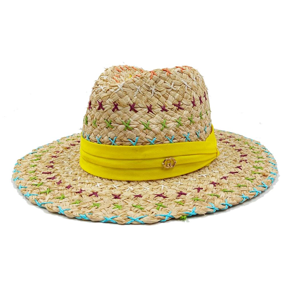 Summer Straw Hat Pearl Pin Women's Summer Seaside Sunshade Hollow Groove Flat Top Straw Hat  Sombrero