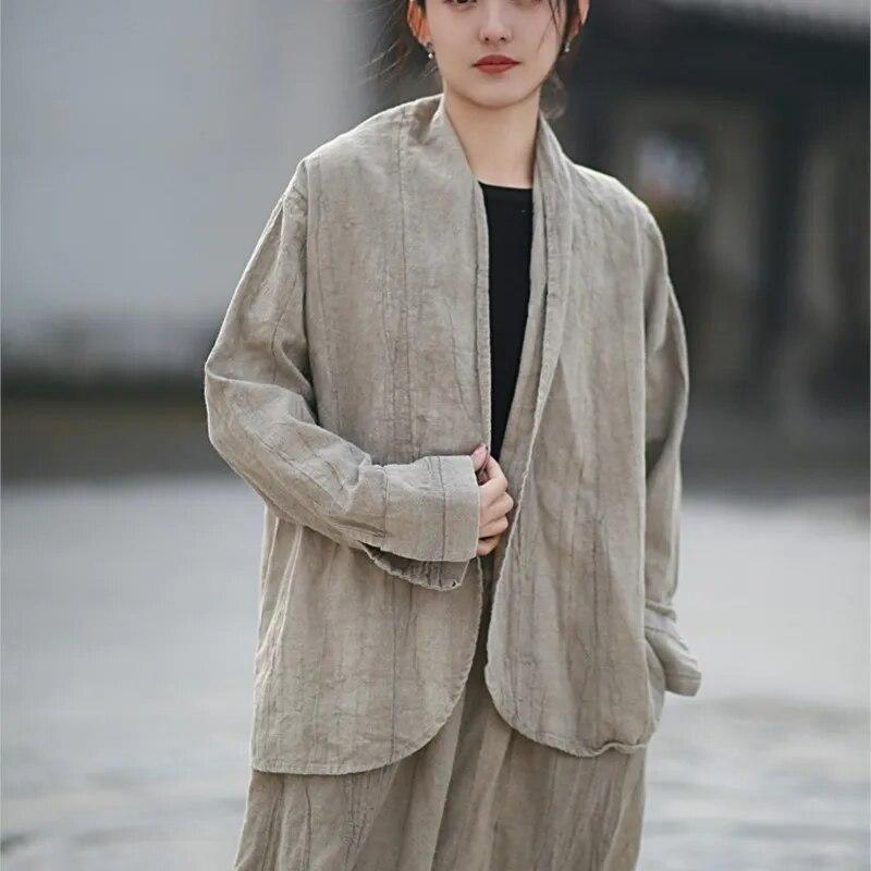 Johnature Fashion Chinese Style Dyeing Suit Woman Spring Vintage Style Long Sleeves Retro Casual Suit