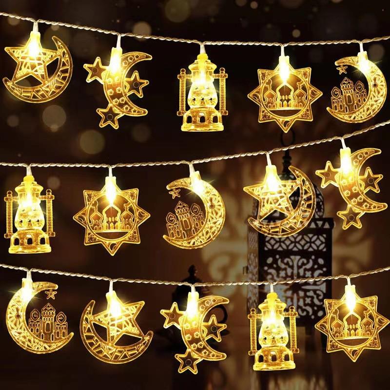 Eid al-Adha Star & Moon LED String Lights with Kerosene Lamp & Moon Castle for Muslim Feast of Sacrifice Décor