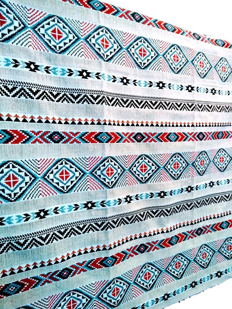 Хлопково-льняная ткань с этнической полоской для DIY ручной работы (Оригинальный узор, Серый)
