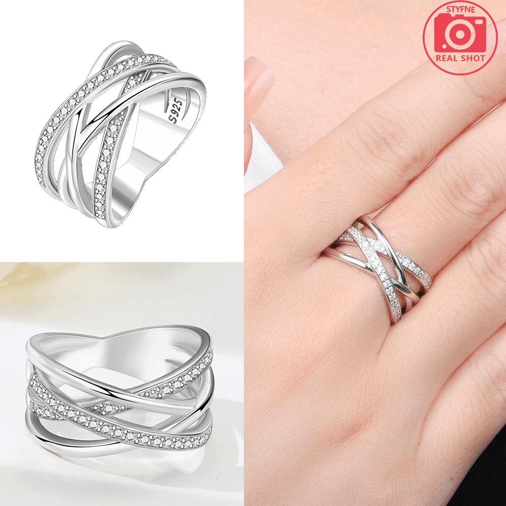 S925 Sterling Silver Original White Minimalist Woman's Multi-ring Braided Closed-mouth #6-9 Ring Jewelry Diy Fine Gift Accessory