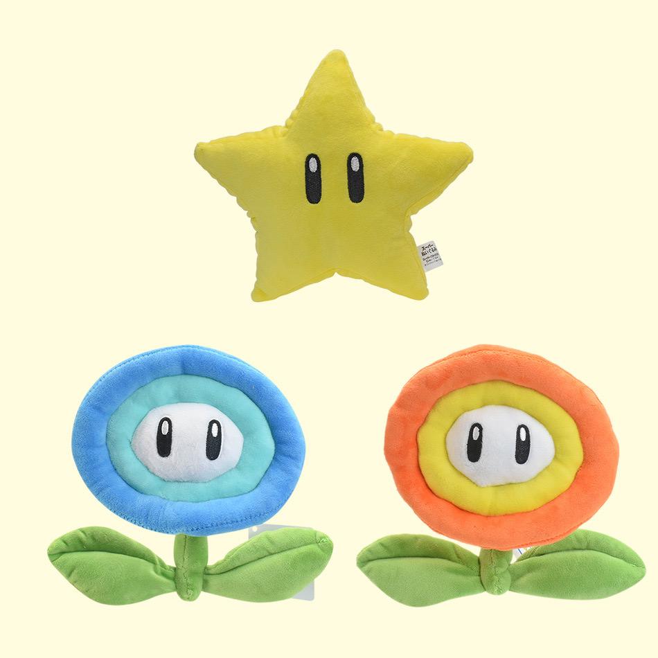 Super Mario Sunflower Yellow Star Orange Flame Flower Blue Ice Flower Pentagram Simulation Plush Doll
