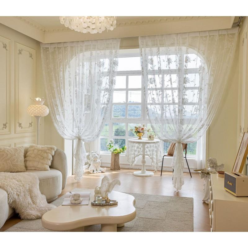 American Floral Lace Sheer Curtain Fabric Decorative Window Living Room Bedroom