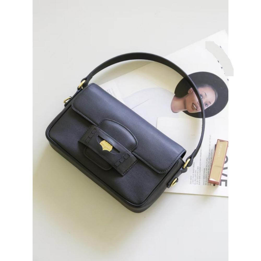 2025 Новая женская сумка из натуральной кожи Head Layer Swift Cowhide Underarm Gold Coin Bag Handheld Single Shoulder + Square Bag Cross Border