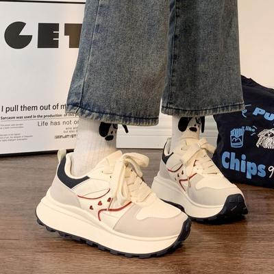 Женские кроссовки на шнуровке для бега, модные, на толстой подошве, увеличивающие рост, в корейском стиле, повседневные, мягкие, дышащие туфли для женщин