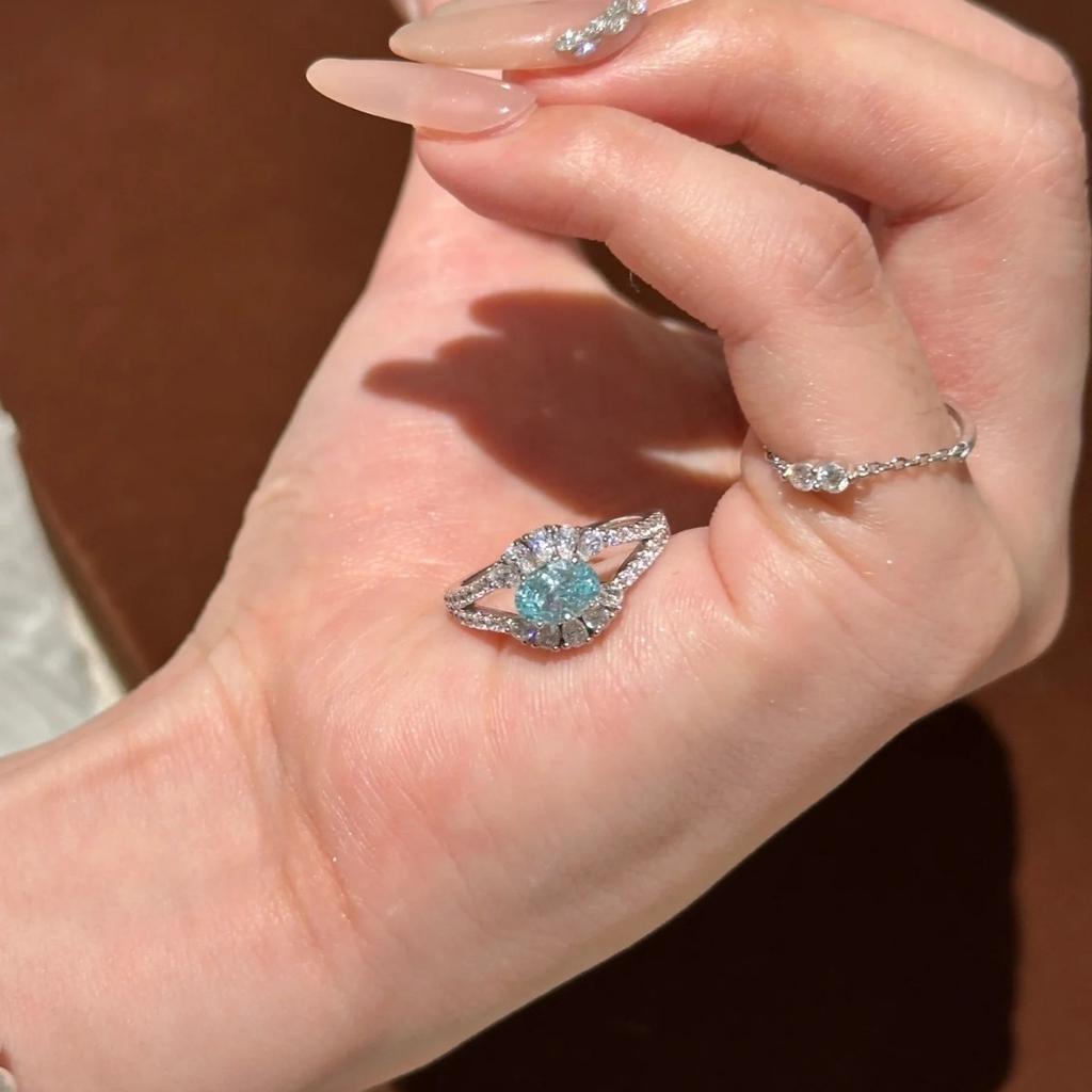 New Chinese-Style Angel'S Eye Inlaid With Light Blue Sapphire, Niche Design, Cold Wind, Versatile Temperament, Adjustable Opening Ring