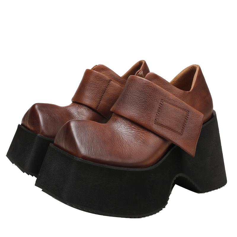 Johnature Туфли из натуральной кожи в стиле ретро на толстой подошве 10 см, женские однотонные туфли на платформе с квадратным носком