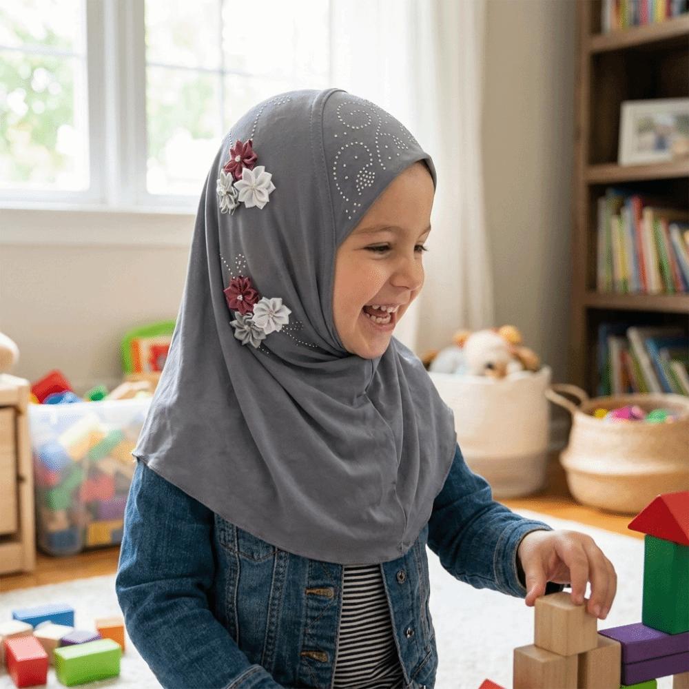 Jersey Material Kids Hijab Pull On Style Islamic Headscarf Beautiful Girls Hijab School
