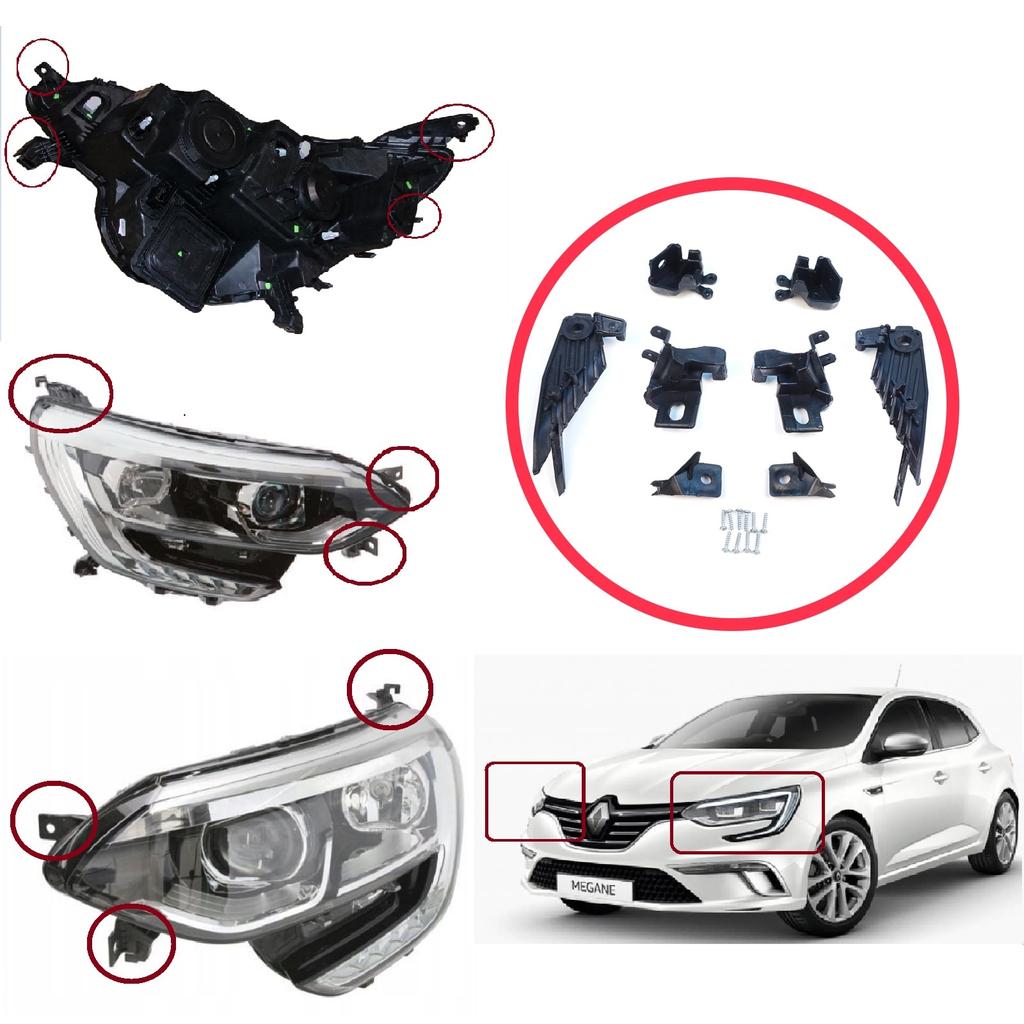EHL546+EHL547 Headlight Holder Mount Repair Bracket Tab Set Left Right Side for Renault Megane BFB K9A B9A MK4 2016-On 260601571R 260100506R