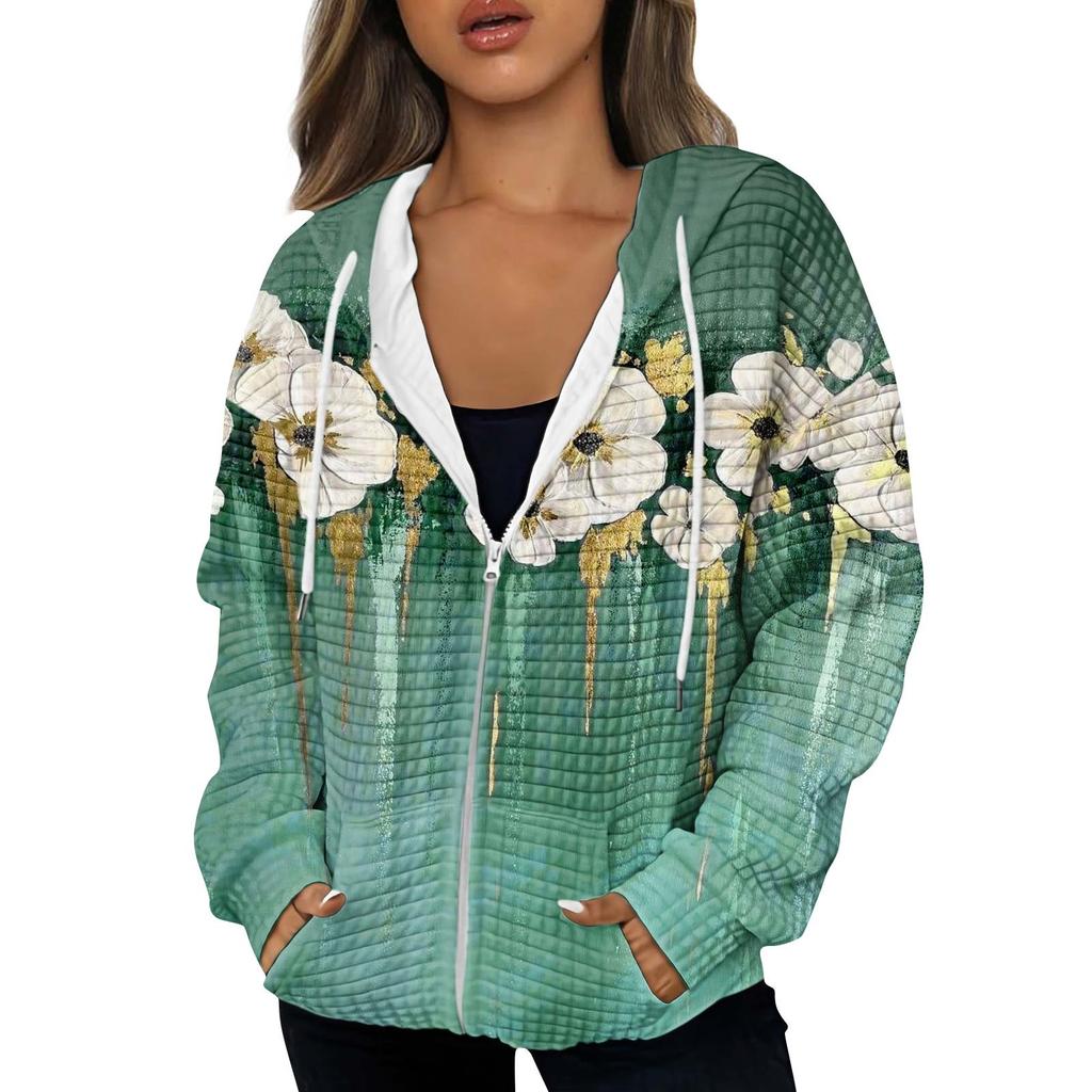 Женская осенне-зимняя повседневная модная толстовка с капюшоном с принтом, куртка на молнии с карманами