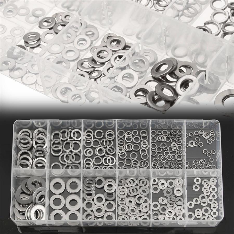 350pc/set Box of Flat & Spring Washer Assortment Stainless Steel Split Nuts Bolt