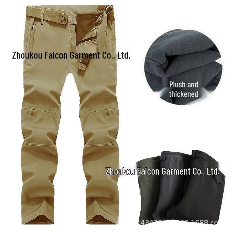 Мужские мягкие софтшелл лыжные брюки на флисовой подкладке: Ветрозащитная, морозостойкая, многокарманная уличная экипировка для походов на осень и зиму.