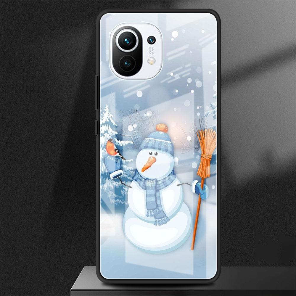 Рождественский стеклянный чехол с рисунком снеговика для Xiaomi Poco X3 NFC 11 Lite 11T F3 M3 Redmi Note 11 10 9 8 Pro 10S 9S 9A 9C, чехол для телефона