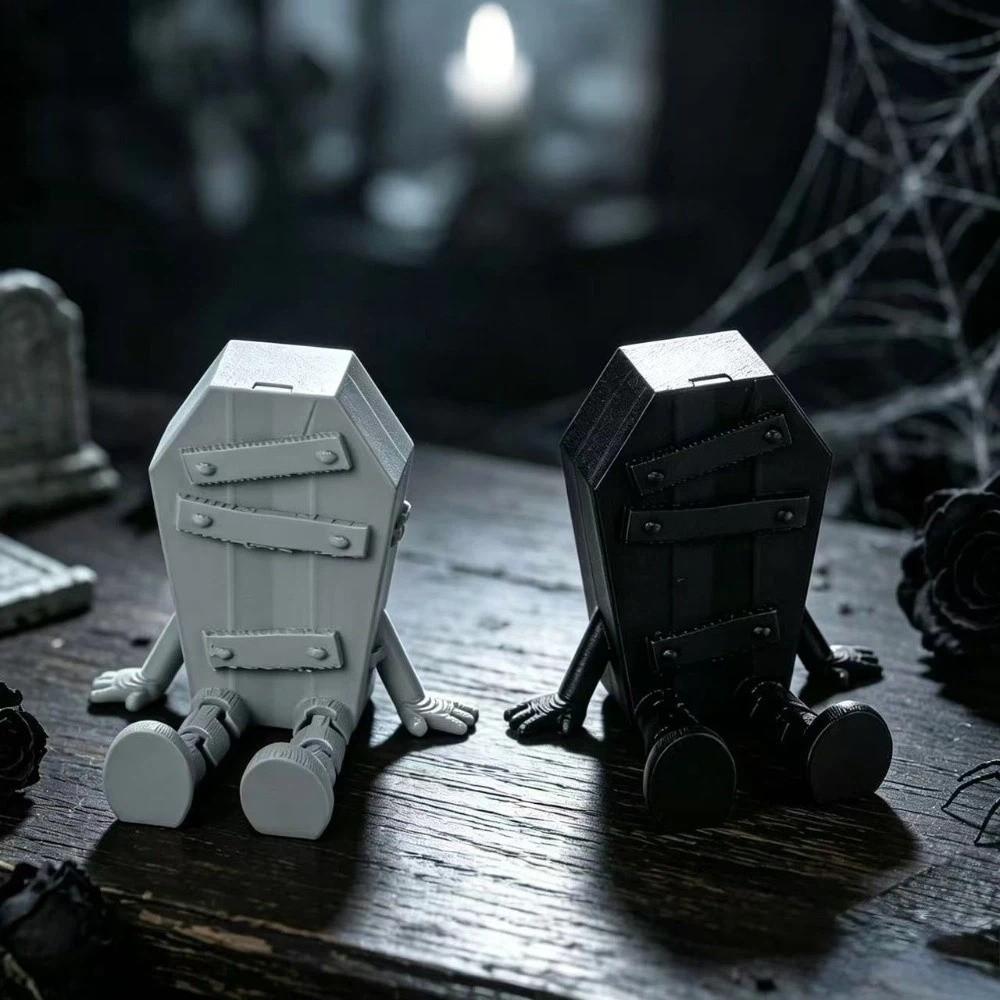 Novelty Coffin Figurine 3D Printed Movable Joint Figurine Halloween Figure Ornament  Holiday Gift