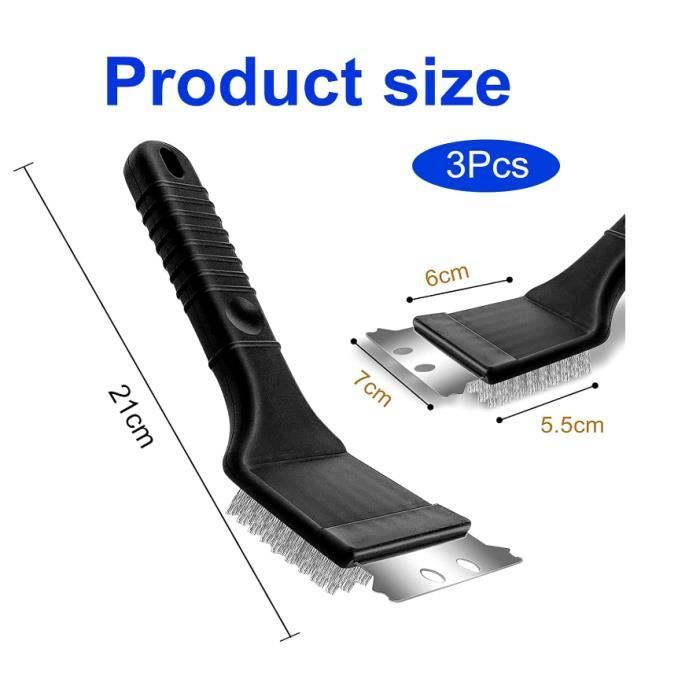 Brosse de barbecue - 3 Pièces - Acier inoxydable - Antirouille - 3 en 1 - Outil de nettoyage avec grattoir