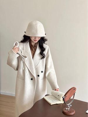 Женское двустороннее шерстяное пальто с капюшоном и карманами - Осень/Зима 2025, стиль корейской дорамы