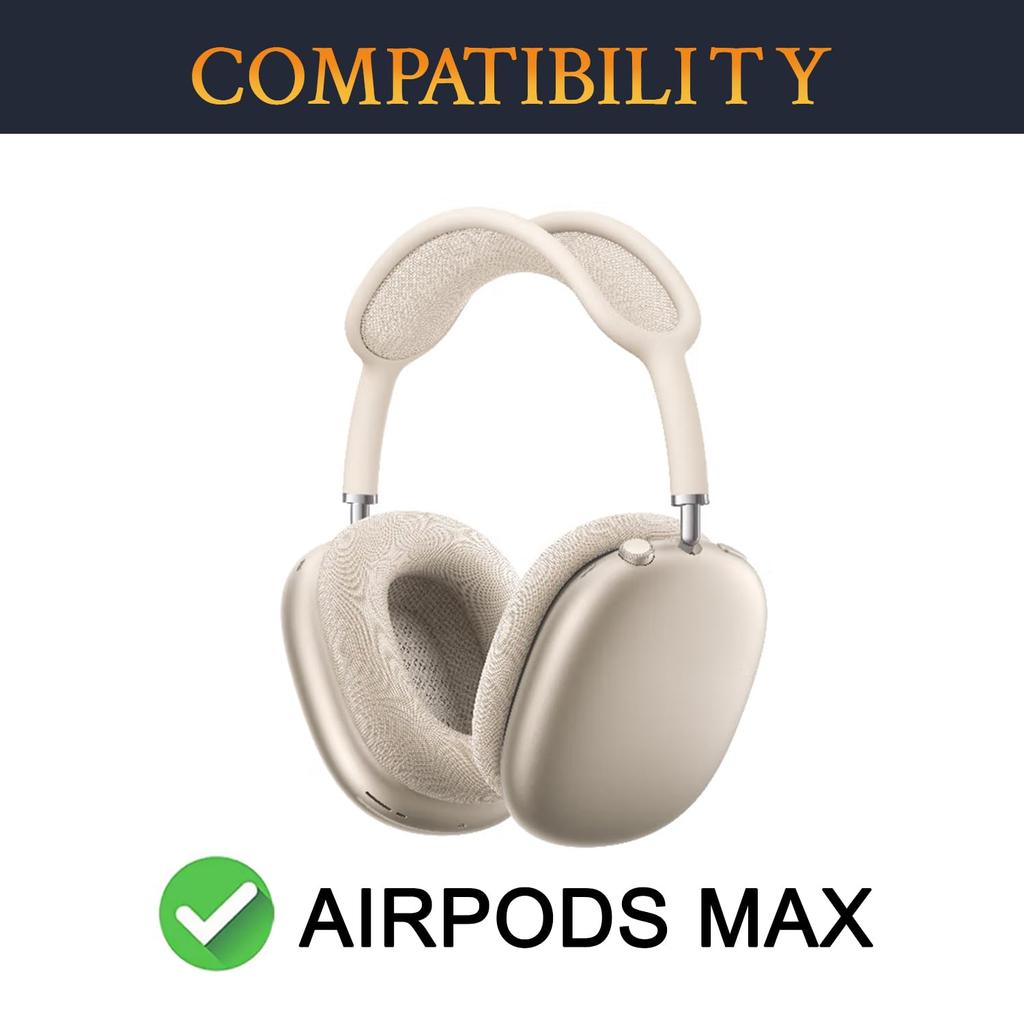 SOULWIT Replacement Ear Pads and Cushions for Airpods Max Over-Ear Headset, Durable Mesh Fabric Head Pads with Soft Foam Ear Cups - Starlight