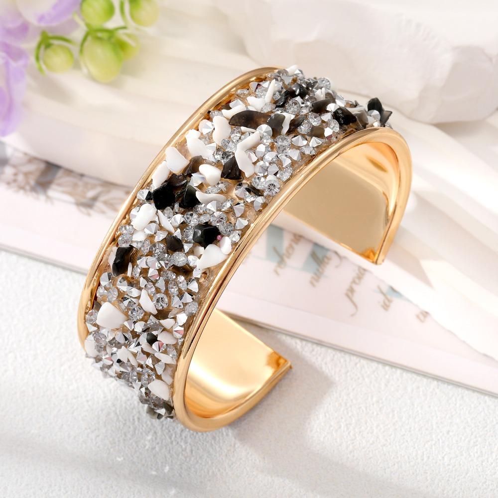 Zircon Cuff Bangles Stone Exaggerated Bracelet Fashion Wide Open Bangle Women